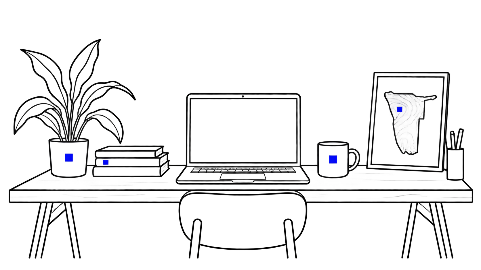 Minimal line drawing of a student workspace